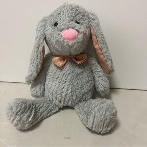 Gray Plush Bunny with Pink and Orange Accents and Bow Tie 9”